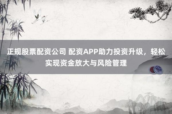 正规股票配资公司 配资APP助力投资升级，轻松实现资金放大与风险管理