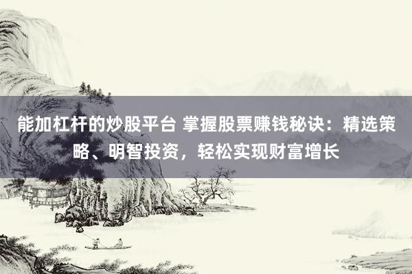 能加杠杆的炒股平台 掌握股票赚钱秘诀：精选策略、明智投资，轻松实现财富增长