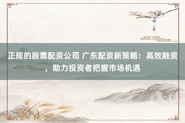 正规的股票配资公司 广东配资新策略：高效融资，助力投资者把握市场机遇