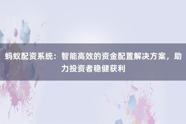 蚂蚁配资系统：智能高效的资金配置解决方案，助力投资者稳健获利