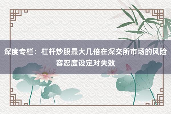 深度专栏：杠杆炒股最大几倍在深交所市场的风险容忍度设定对失效
