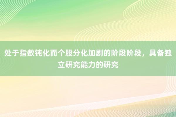 处于指数钝化而个股分化加剧的阶段阶段，具备独立研究能力的研究