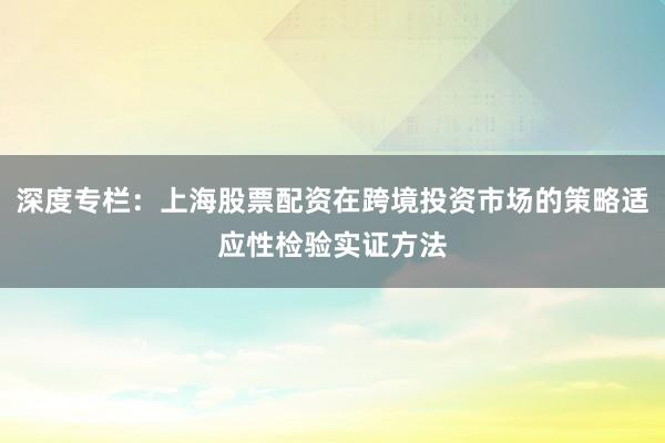 深度专栏：上海股票配资在跨境投资市场的策略适应性检验实证方法