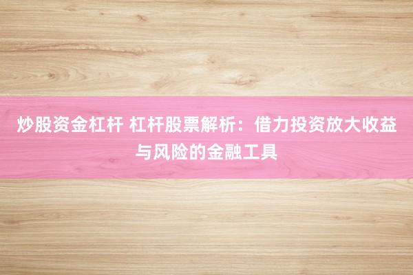 炒股资金杠杆 杠杆股票解析：借力投资放大收益与风险的金融工具