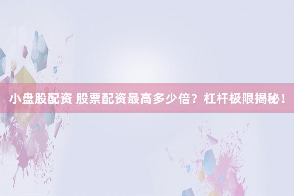 小盘股配资 股票配资最高多少倍？杠杆极限揭秘！