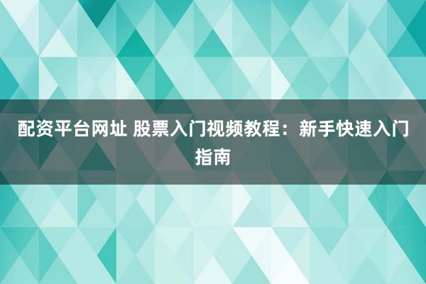 配资平台网址 股票入门视频教程：新手快速入门指南